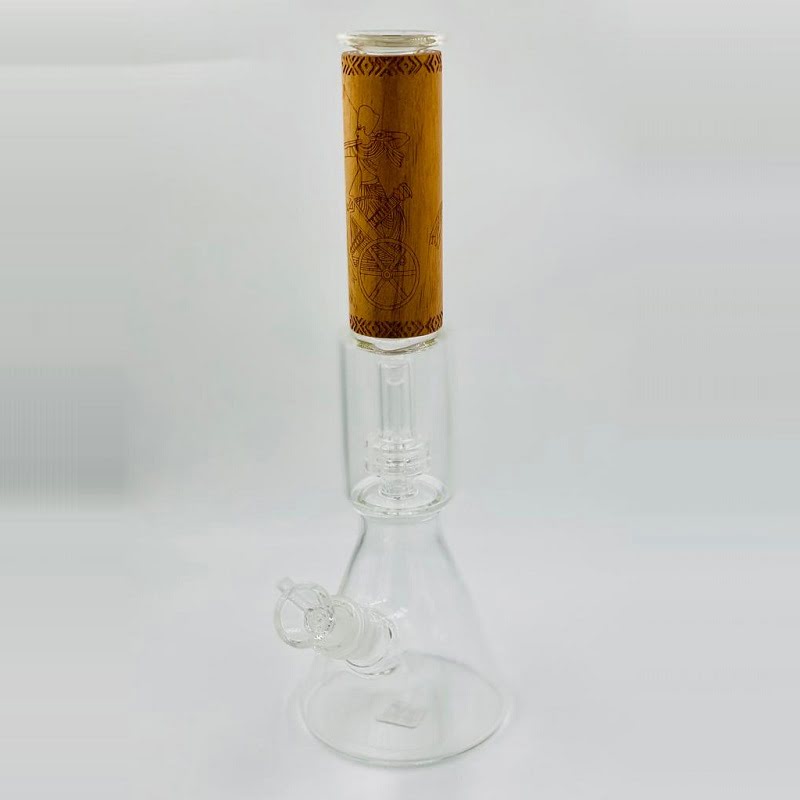 9" Glass Beaker Bong W/ Wood Accent and Perc