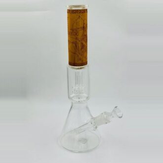 9" Glass Beaker Bong W/ Wood Accent and Perc
